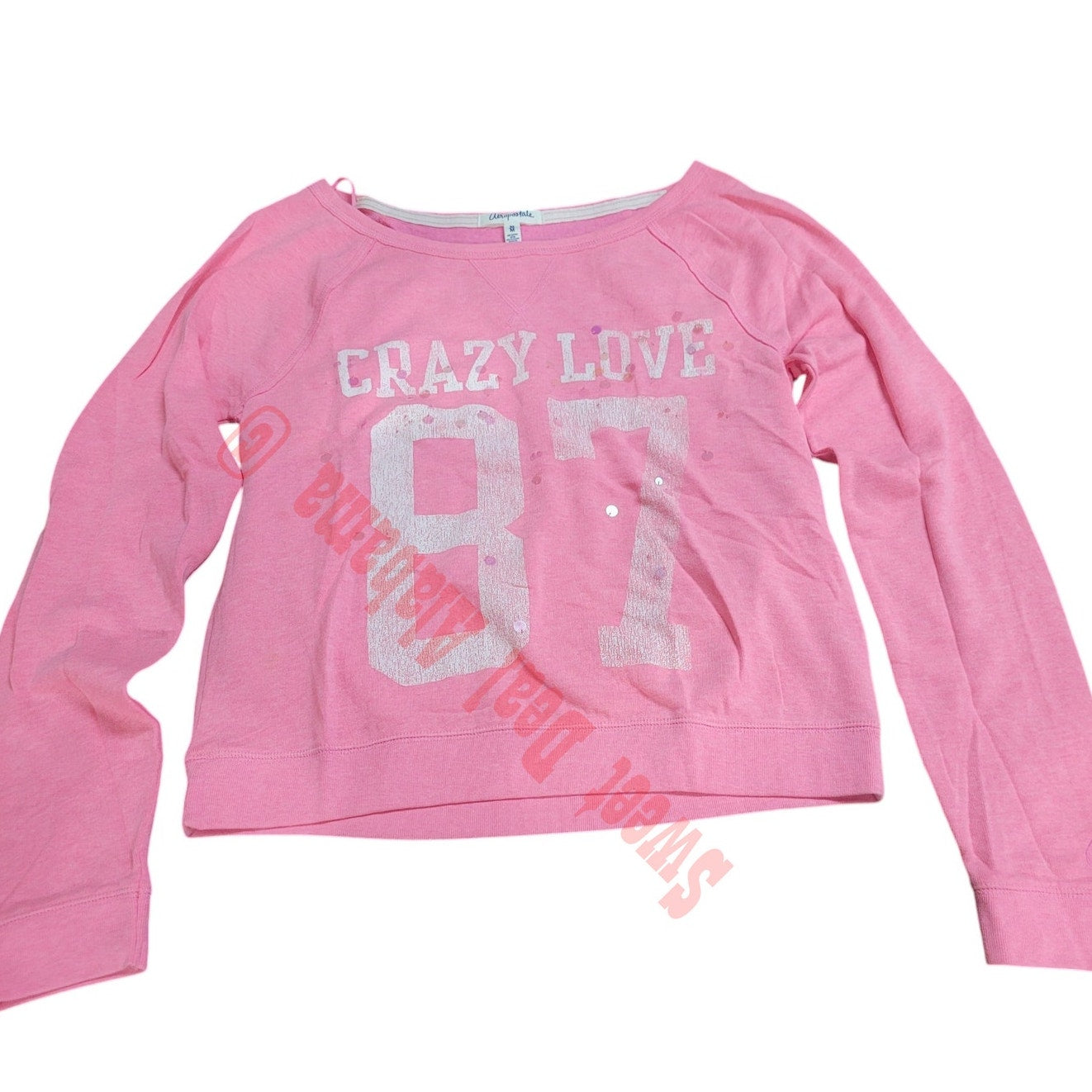 Aeropostale Women's L/S Crop, "Crazy Love" Graphic, Med. 32-34" Bust 19" Length