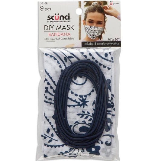 Scunci DIY Bandana Kit with Extra Large Elastics – Paisley – Navy/White
