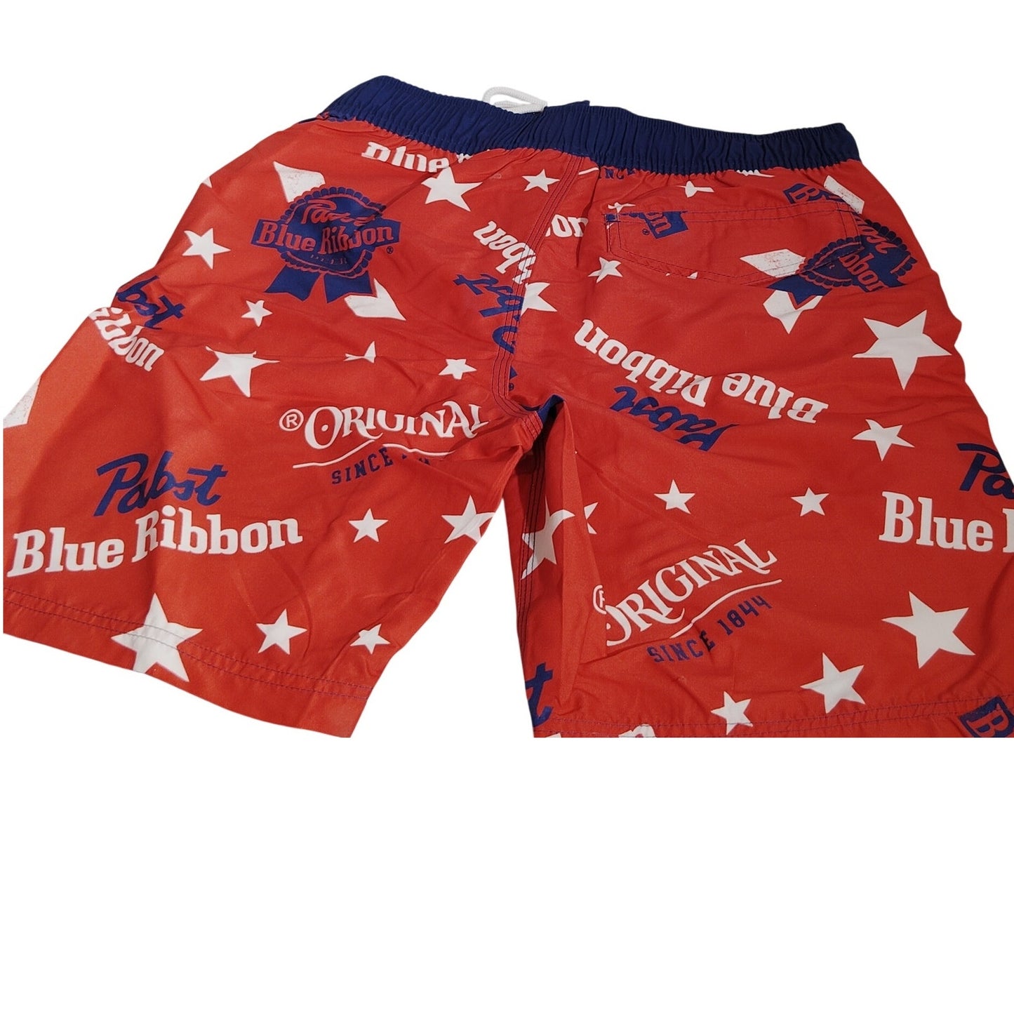 Pabst Blue Ribbon Men’s Elastic Board Swim Shorts – XS – Red