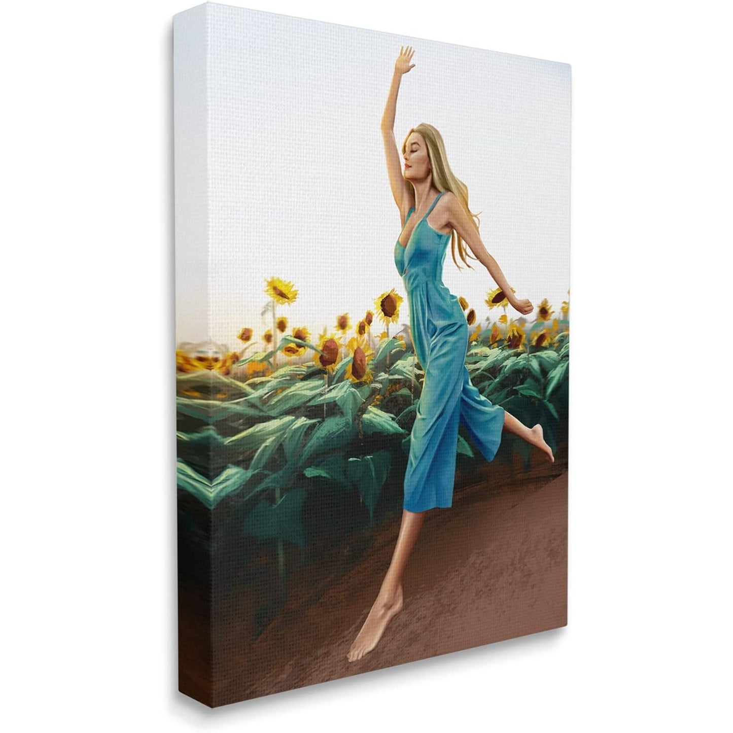 16x20 Woman in Sunflowers, Stretched Canvas, Wood Frame Wall Art Design/Ziwei Li