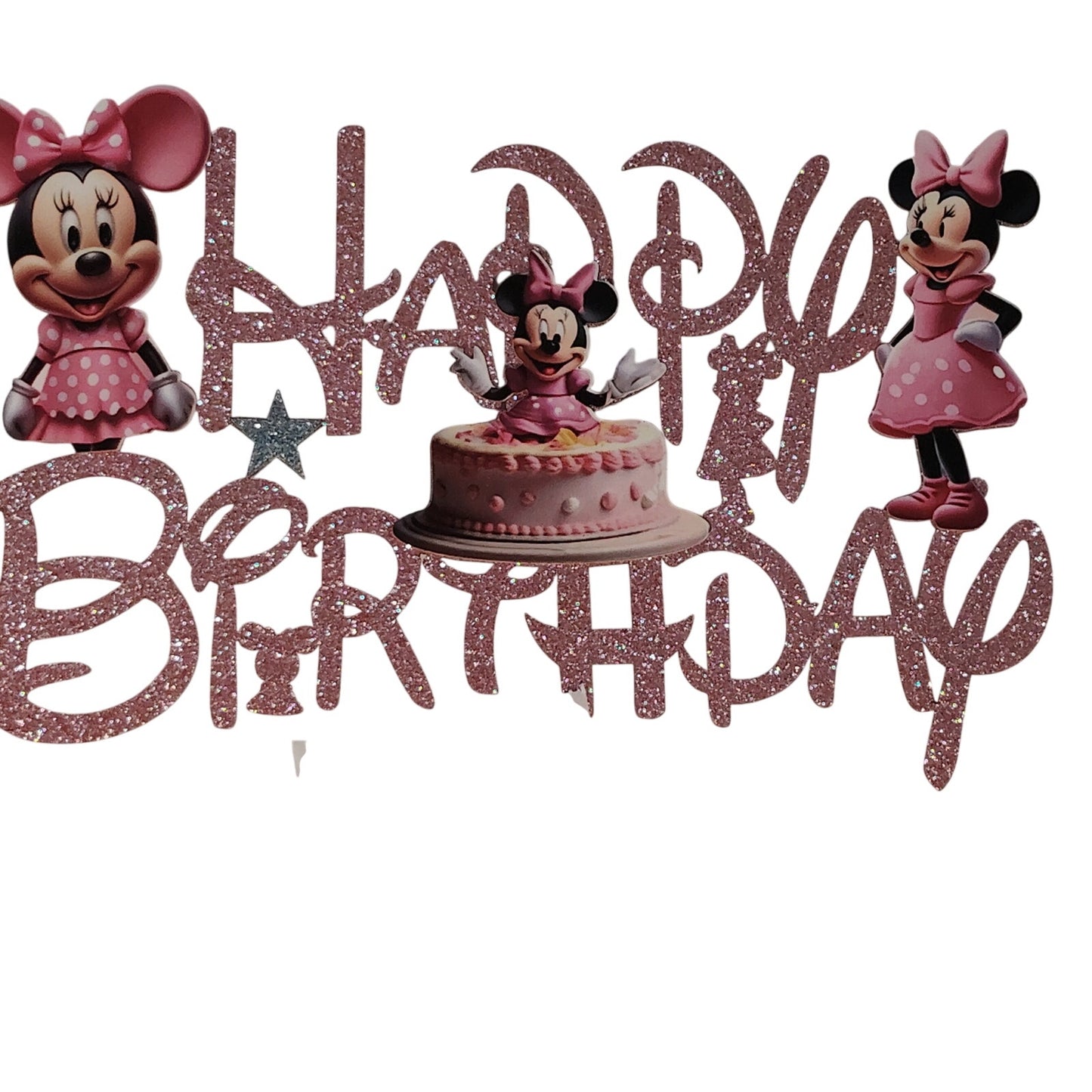 Minnie Mouse Cake Topper – Pink Glitter Birthday Decoration – NIP