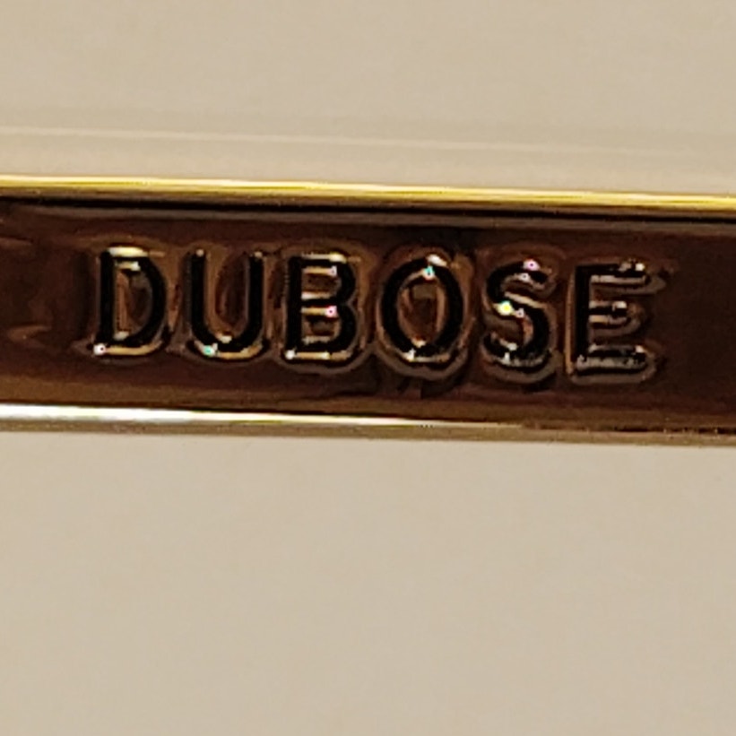 Name Tag “DUBOSE”  2.5" x 0.5"  Brass Finish, Engraved Black Lettering.