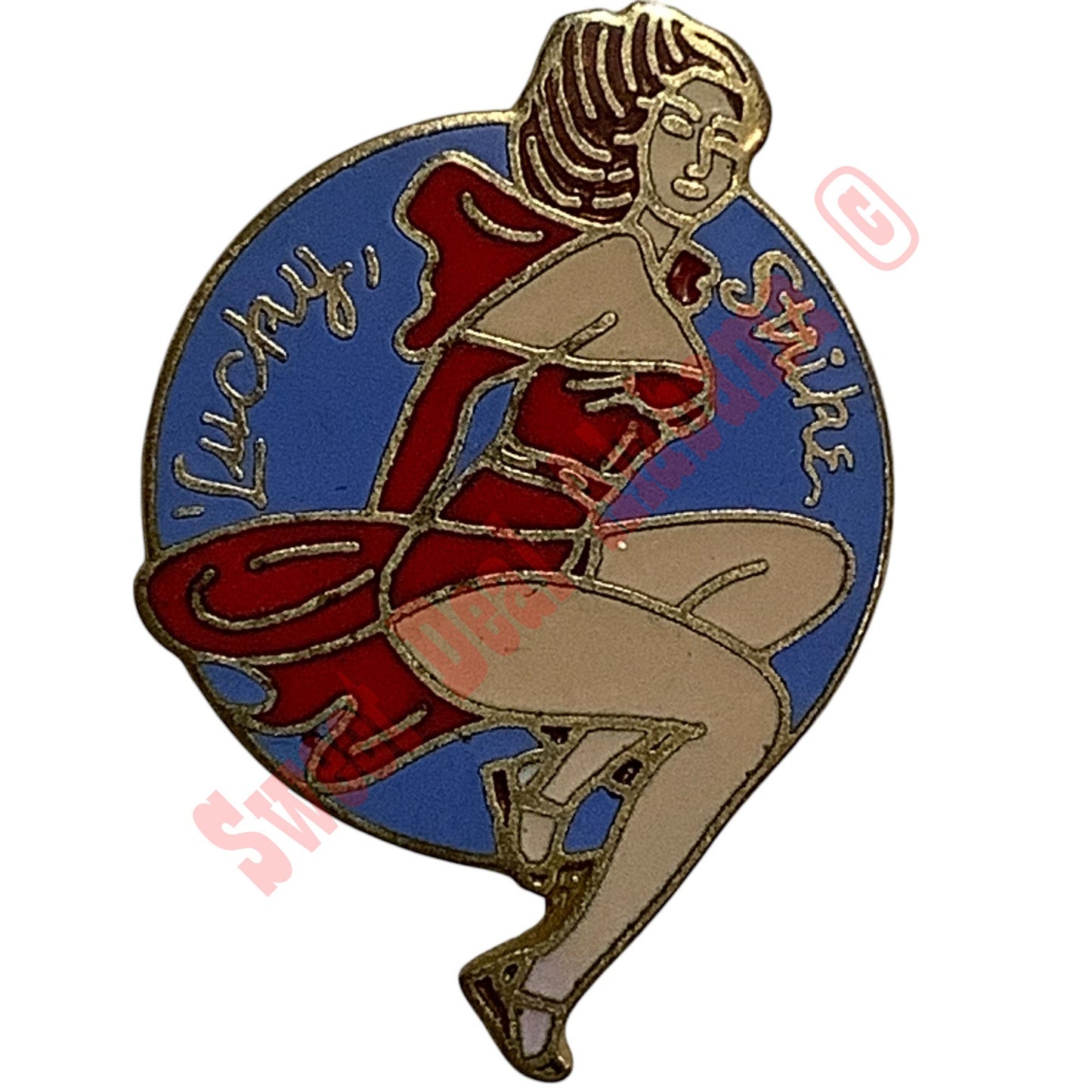 Lucky Strike Aviator's Hat/Lapel Pin 1-1/4"H x 7/8"W WWII Aviator's Nose Art