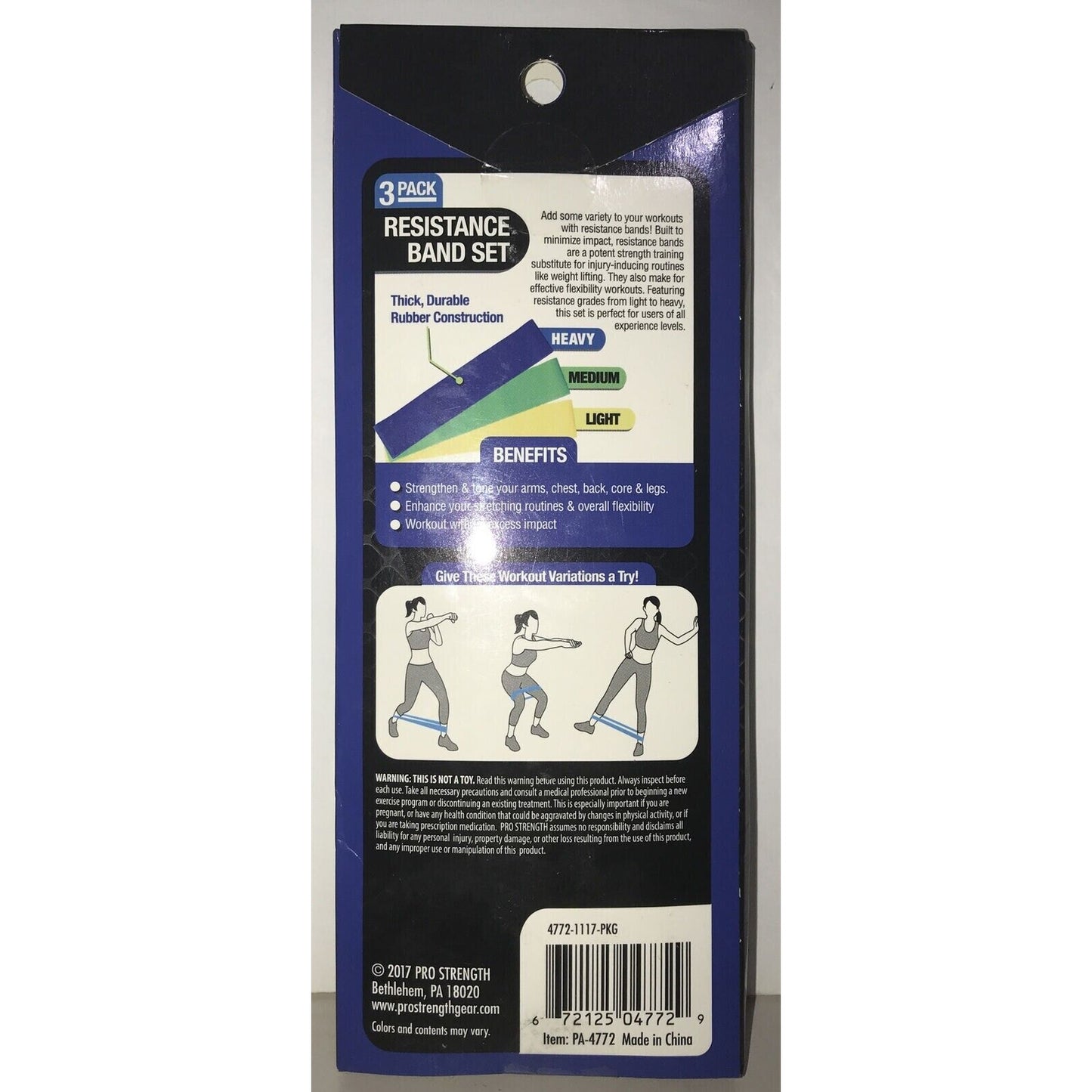 Pro Strength 3 Pack Resistance Band Set Heavy Medium & Light Body Sculpting