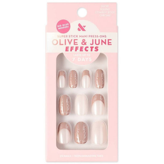 Olive & June Press‑On Nails Effects Tabs – S Round – Cowboy Boot Chrome – 32ct