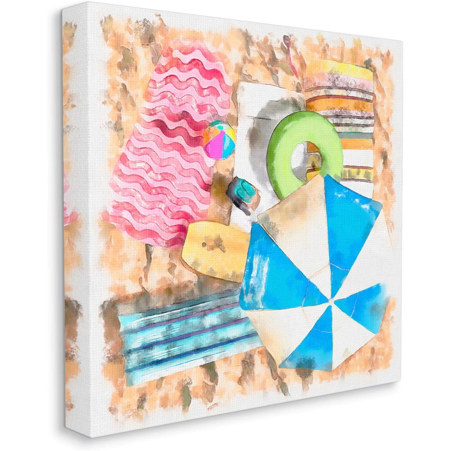 Summer Beach 17x17 Stretched Over Wood, Canvas Art Print, Design/Alonzo Saunders