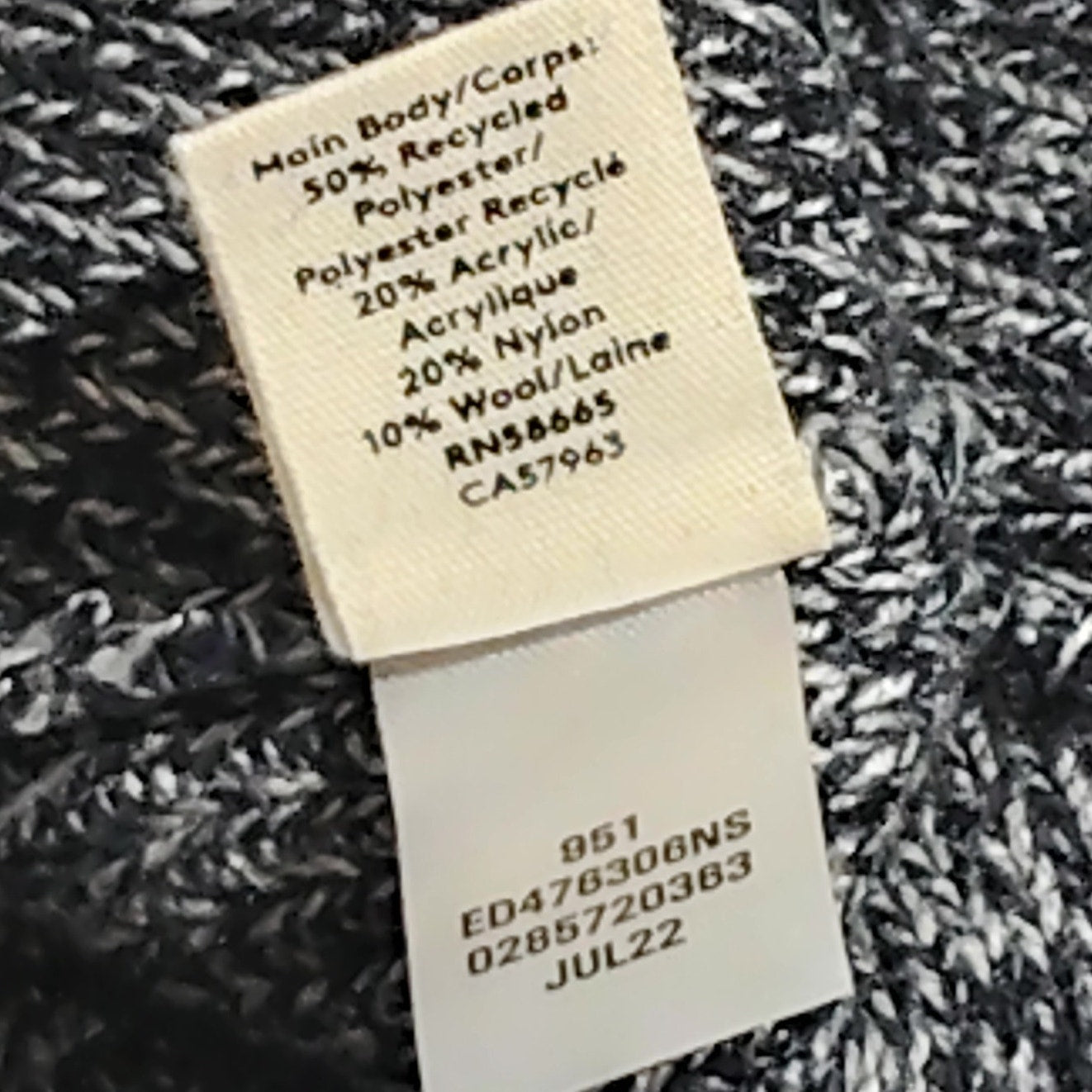 Open Edit Marled Recycled‑Blend Beanie – Black Combo – Soft Knit Winter Hat NWT