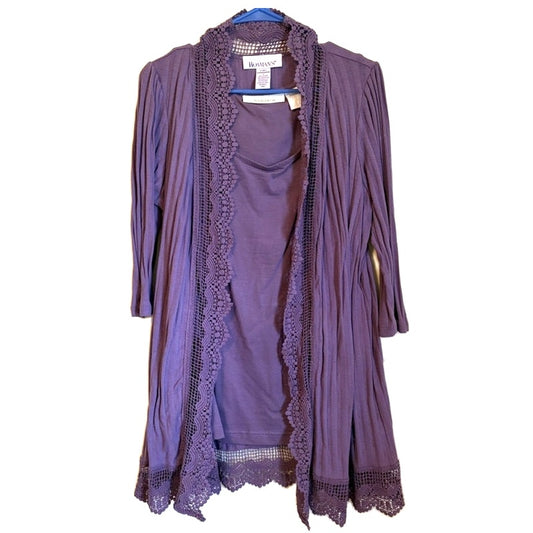 Roaman's Plus Size M Purple 2-Piece Tank Top & Lace Duster Cardigan Set