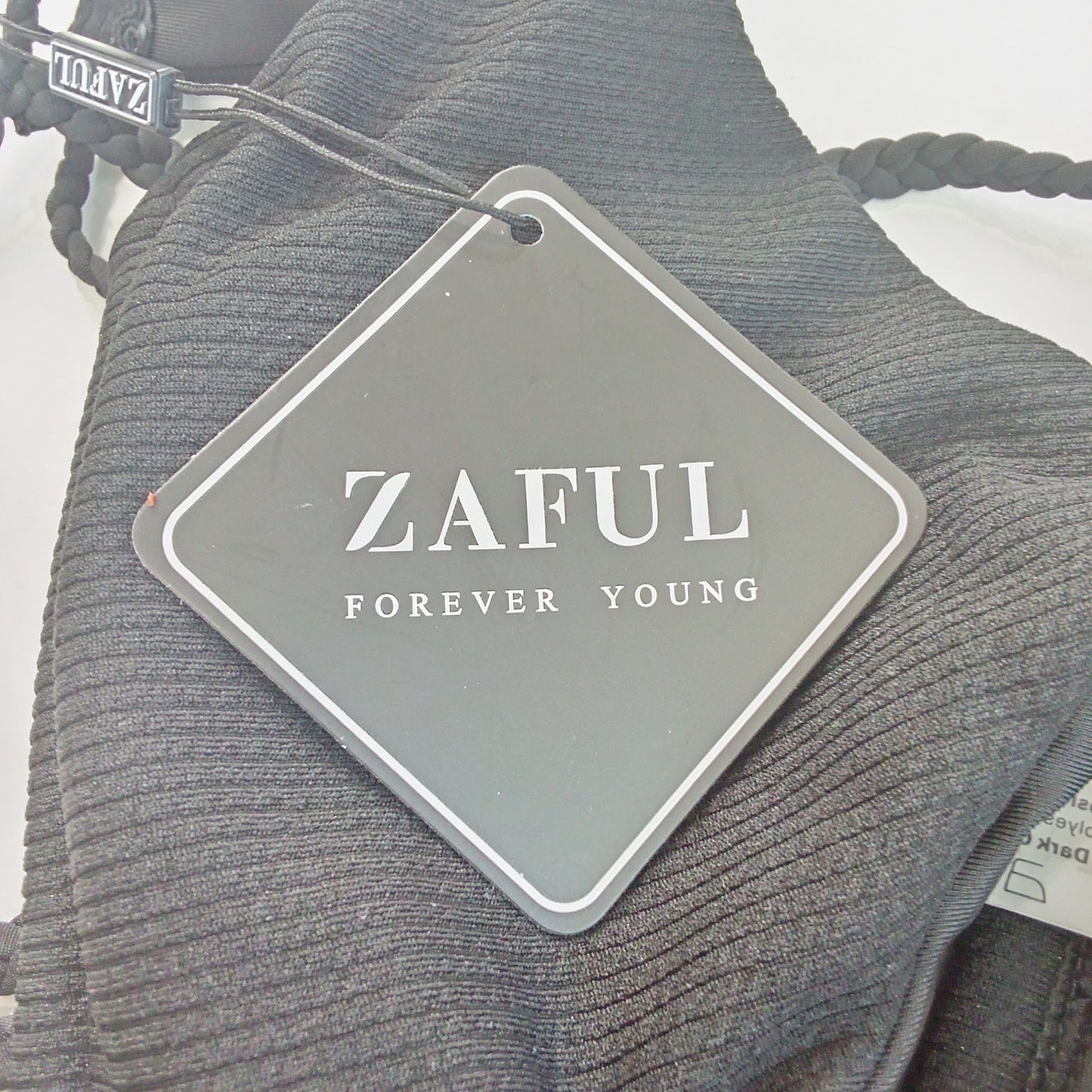 Zaful Black Triangle Bikini Top Women’s Large (US 8) Braided Strap Swimwear