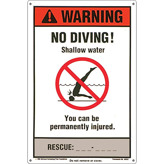 NSPF No Diving Sign – 12"x18" Safety Plaque for Residential/Commercial Pools – All-Weather Plastic