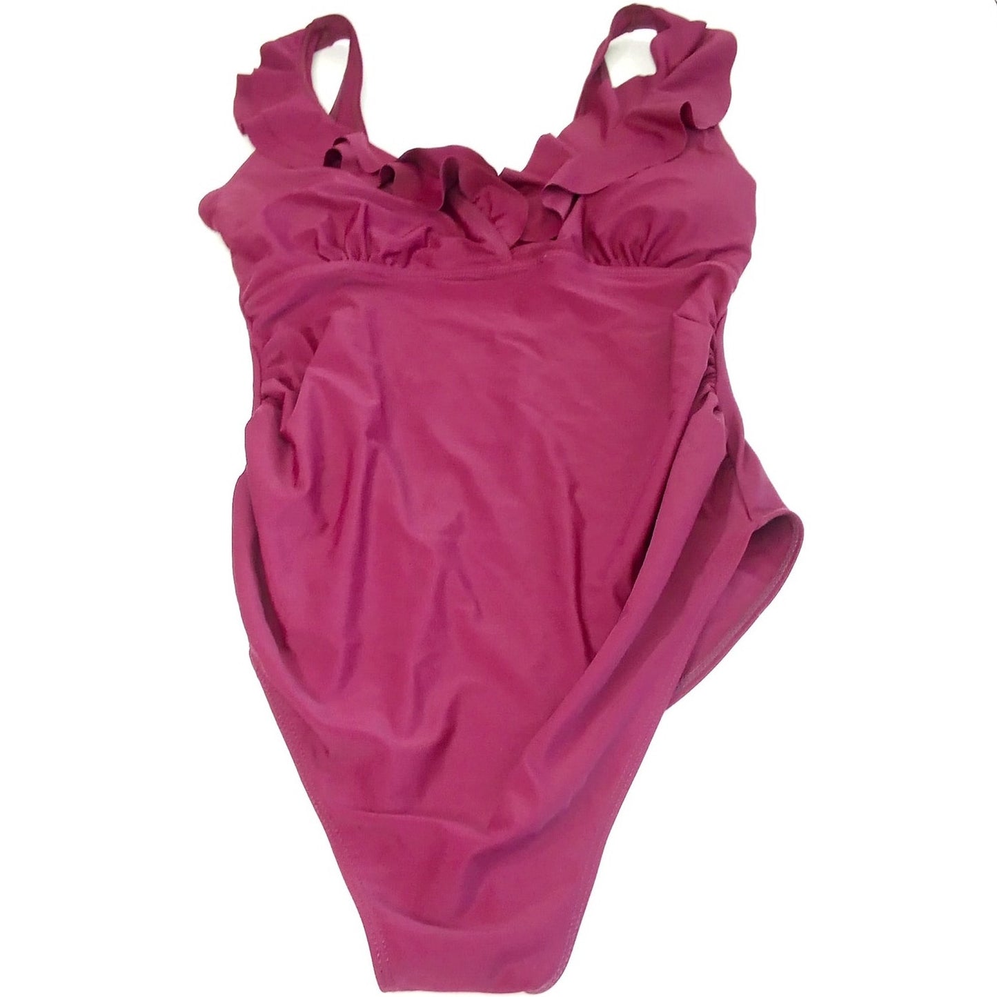 Tempotrek Maternity One Piece Swimsuit Burgundy Ruffle Flounce, Medium