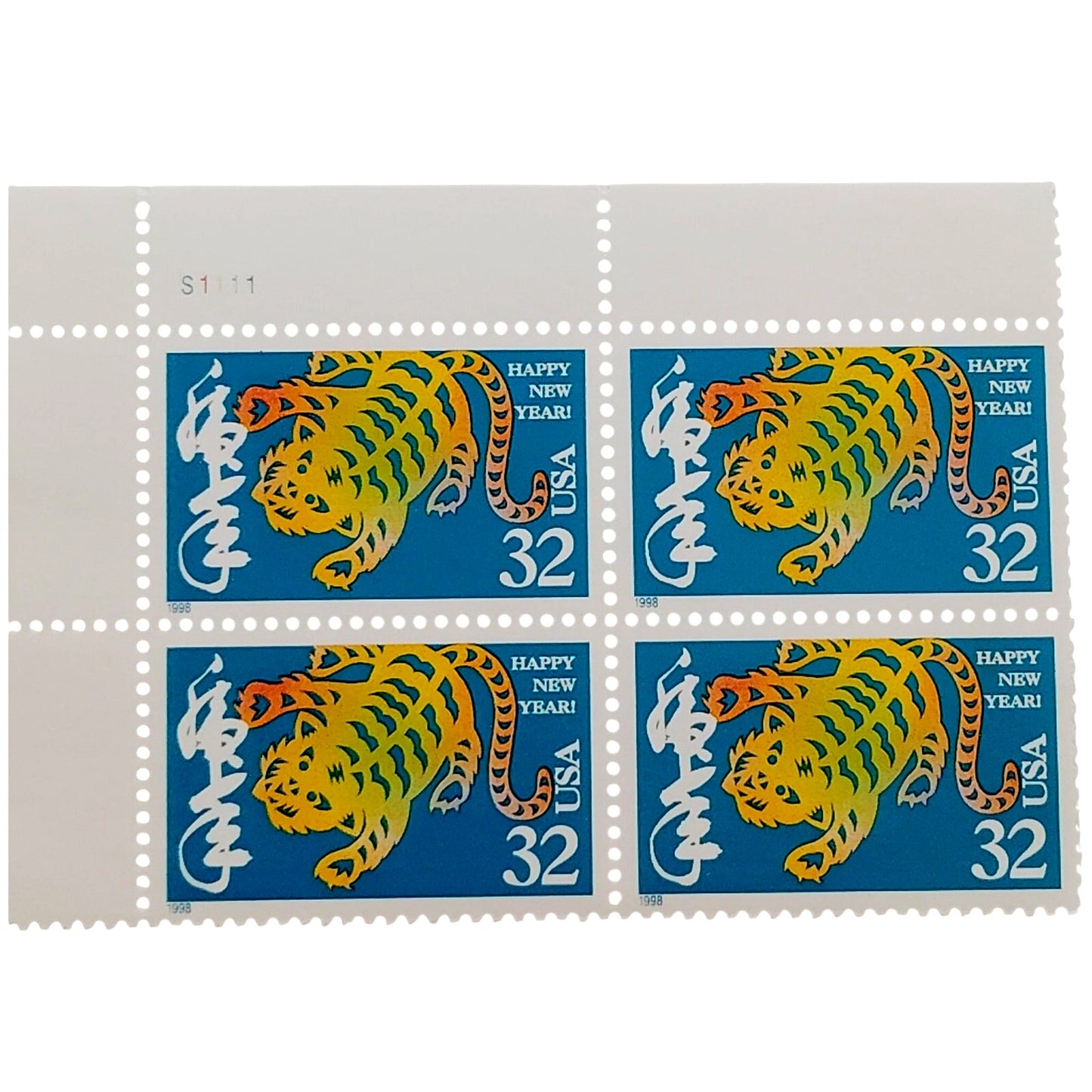 Block of 4 – 1998 USA 32¢ Year of the Tiger MNH Scott 3179 Plate Block