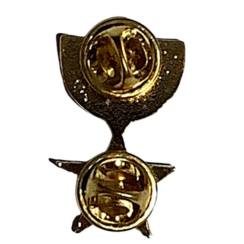 Silver Star Lapel / Hat Pin 1.25"H x .75"W, Gold Tone with Silver Tone Center