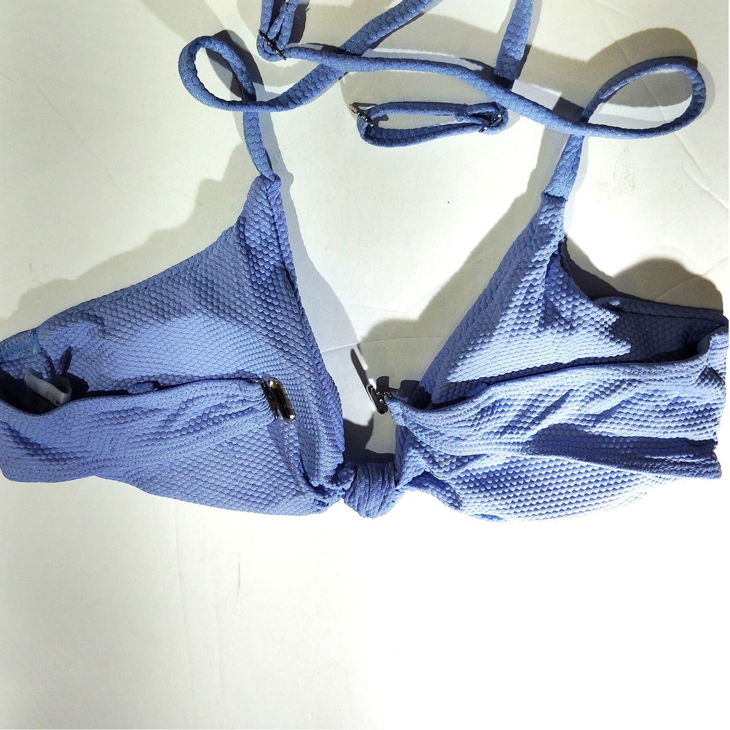 ZAFUL Women’s Textured Knot‑Front Bikini Top – Blue – Small (Size 4) – NWOT