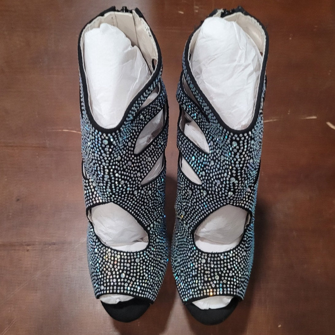 Ellie Shoes Black Ankle Boots w/ Rhinestones 709-WENDY Size 8, Platform Stiletto