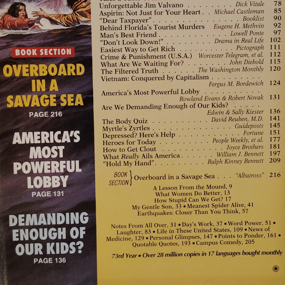 Reader's Digest April 1994 Back Issue - Overboard in a Savage Sea Magazine