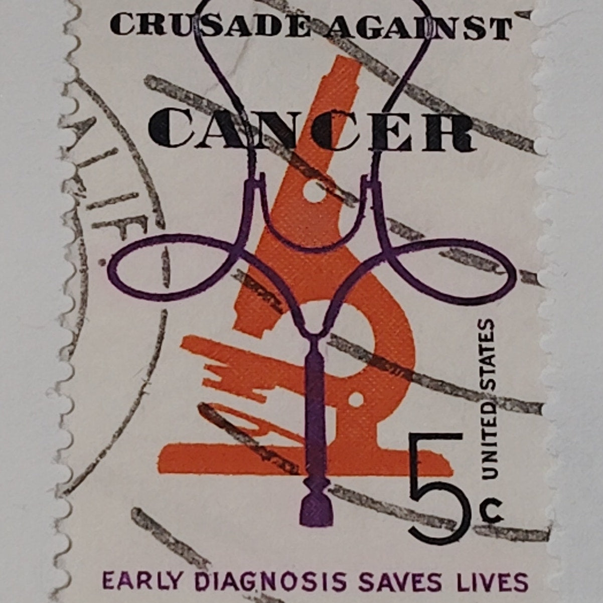 1965 Scott #1256 – 5¢ Crusade Against Cancer / Early Diagnosis – Canceled
