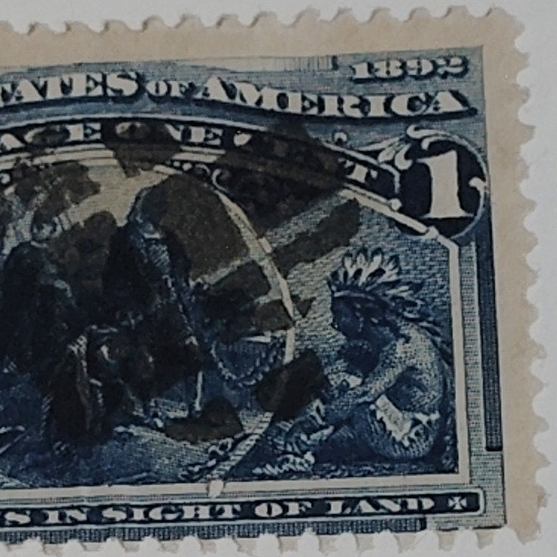 1893 1¢ Columbus in Sight of Land Stamp, Scott #230 Canceled, Columbian Expo