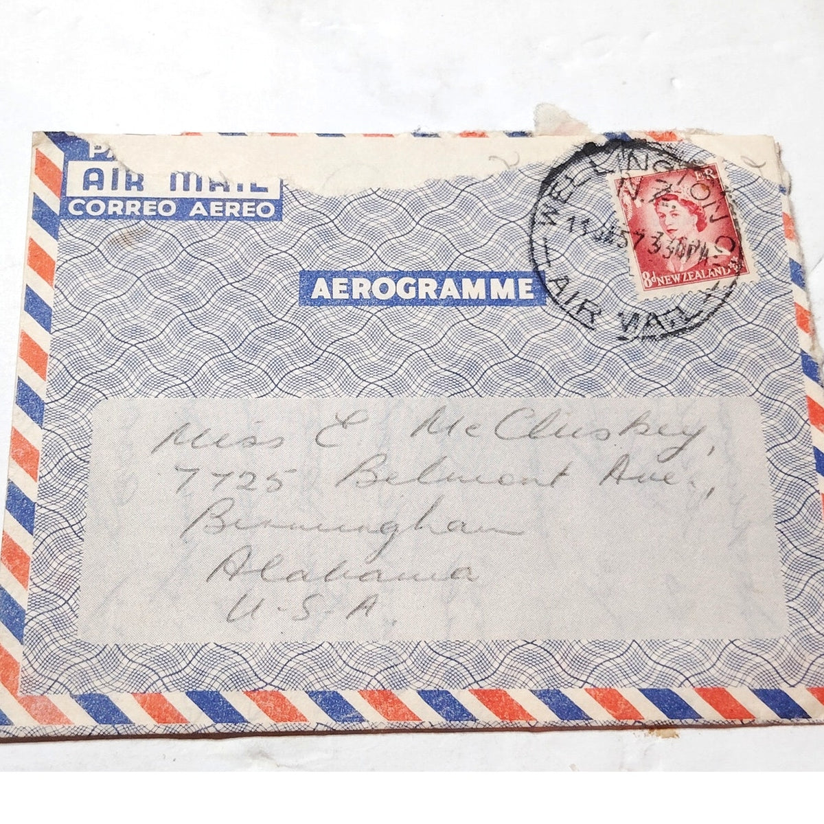 1957 New Zealand Aerogramme Cover 8d Queen Elizabeth II Stamp Red Airmail