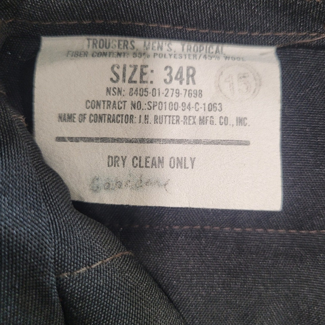 USMC Service Trousers - Size 34R - Green Shade 2212 - Tropical 55/45 Poly/Wool
