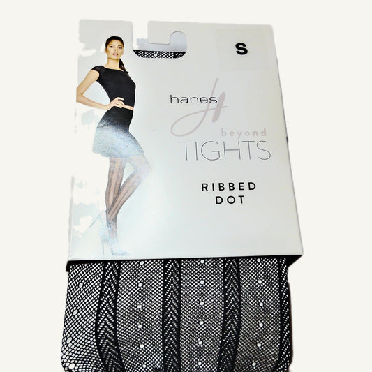 Hanes Beyond Ribbed Dot Tights - Small Black/White Sheer Textured Legwear