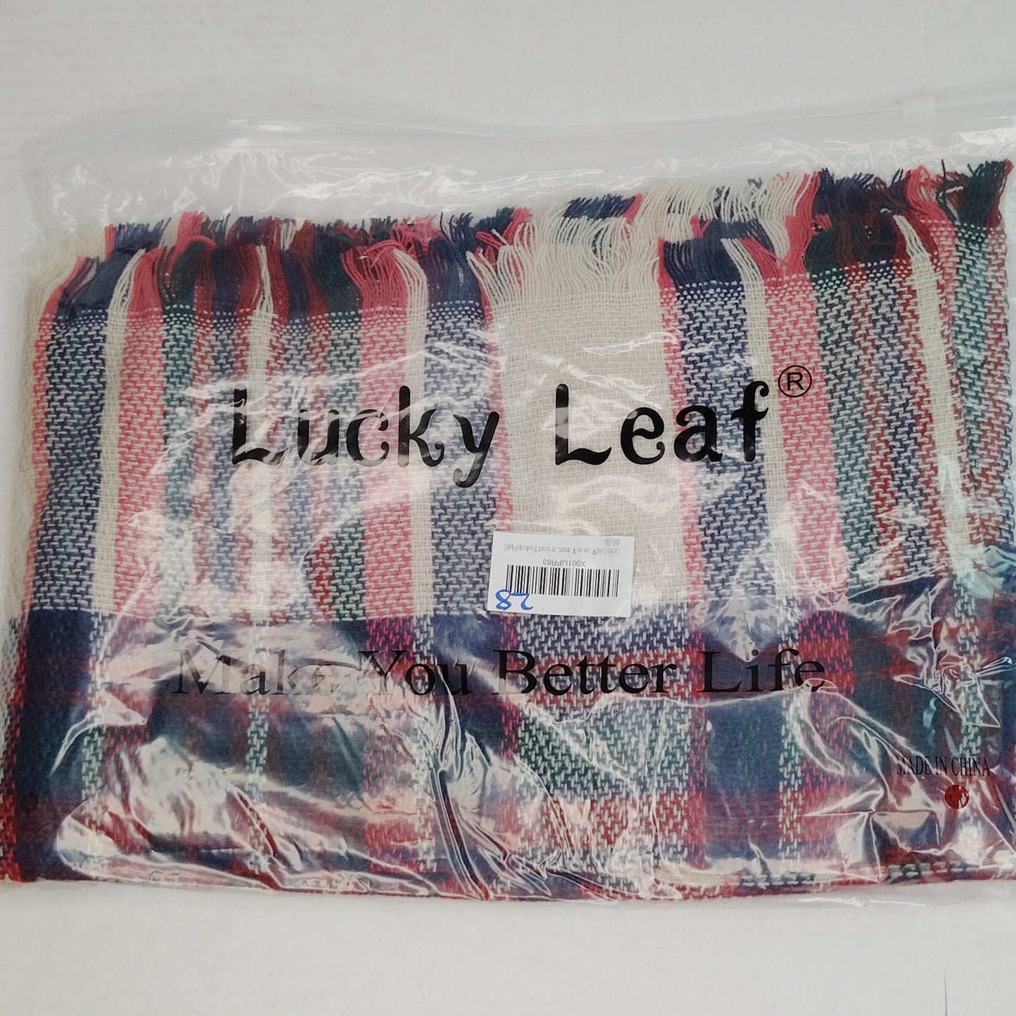 Lucky Leaf Infinity Scarf w/ Tassles Lightweight 100% Acrylic Multicolored Plaid