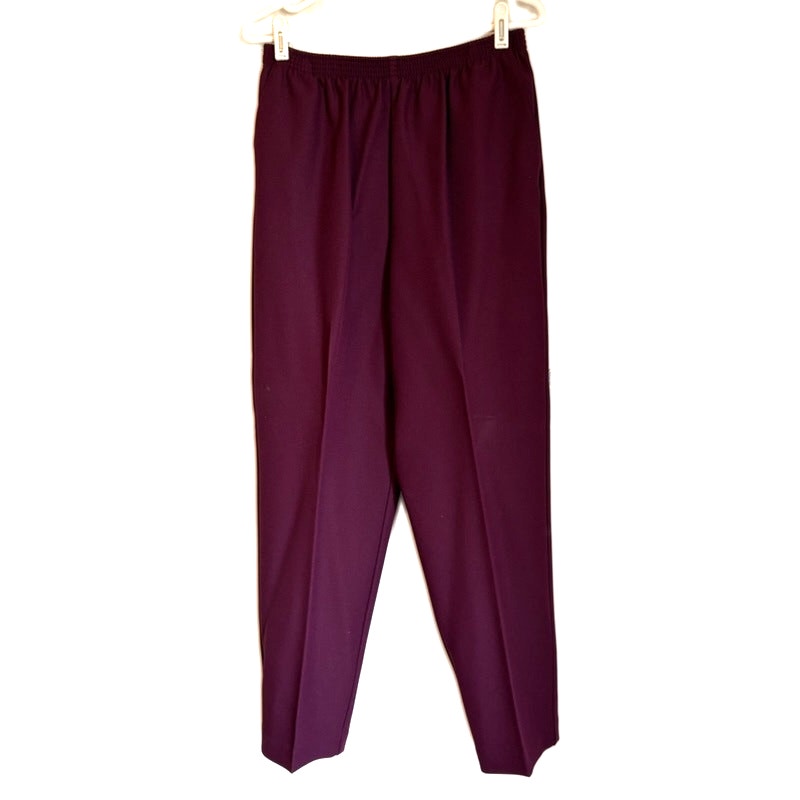 Alfred Dunner 3-Piece Maroon Purple Knit Top Pants Set Necklace Size L