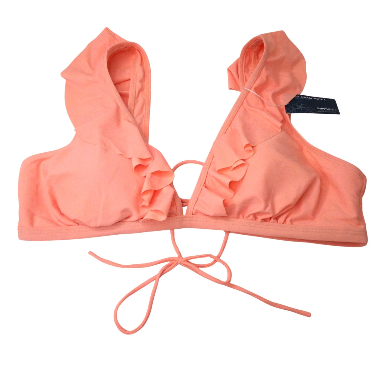 Summer Mae Women's Ruffle Bikini Top Coral Size L Halter Swimwear Beach