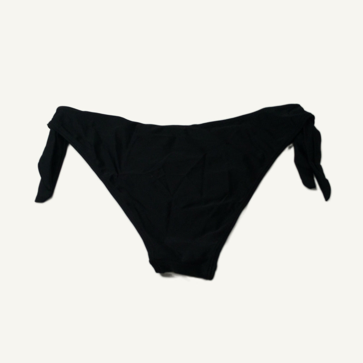 Women's Black Side-Tie Bikini Bottoms High-Cut Cheeky Swimwear Size L
