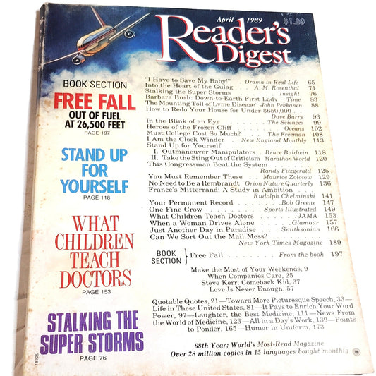 Reader's Digest April 1989 Vintage Magazine - Airplane Cover