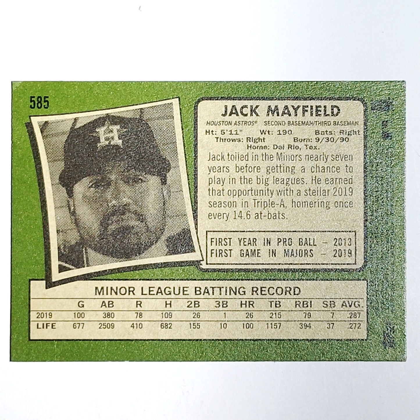 2020 Topps Heritage Jack Mayfield 585 RC Houston Astros 2B 3B Rookie VG/EX