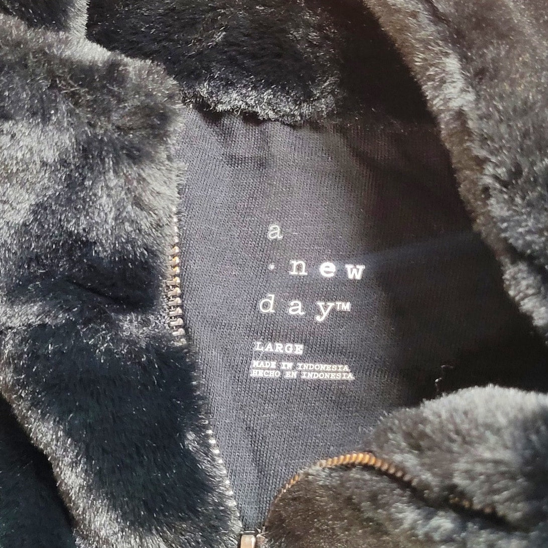 Women's Faux Fur Quarter Zip Sweatshirt - a New Day, Black L