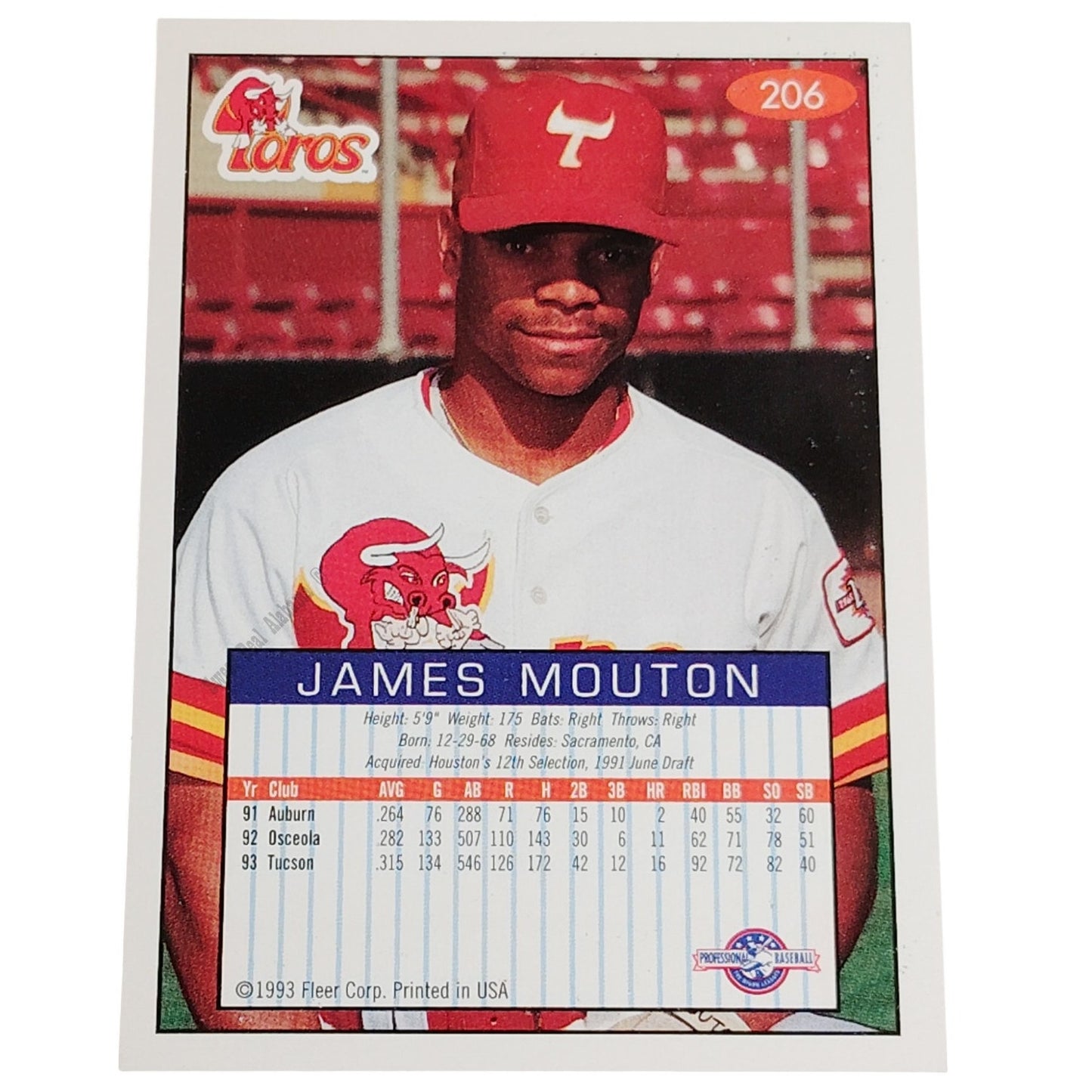 James Mouton, Tucson Toros, No. 206,  93-94 Fleer Excel Minor Leagues