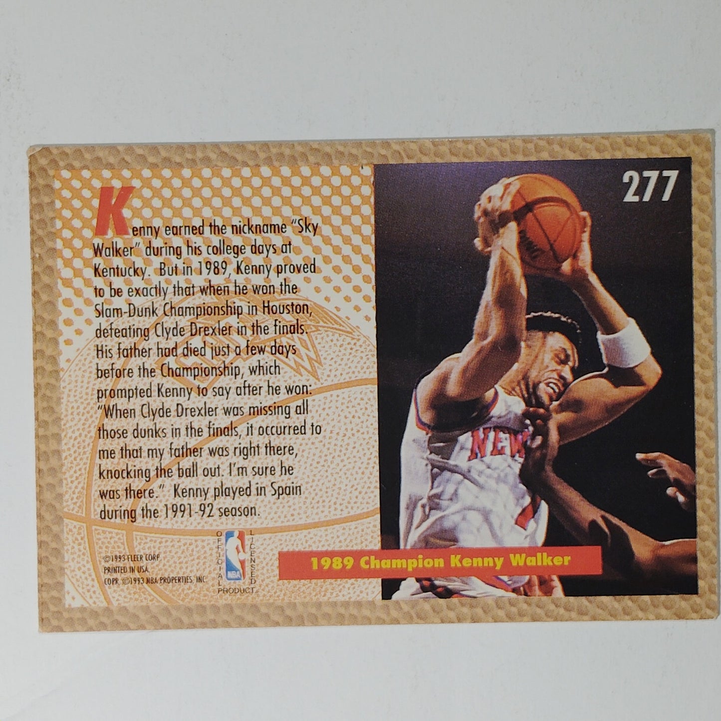 1992‑93 Fleer Kenny Walker Slam Dunk – New York Knicks – Ungraded VG/EX
