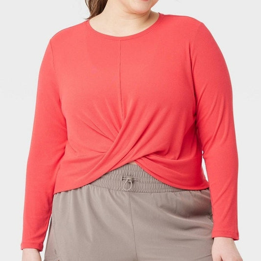 All in Motion Women’s Twist Front Long Sleeve Top Red 1X