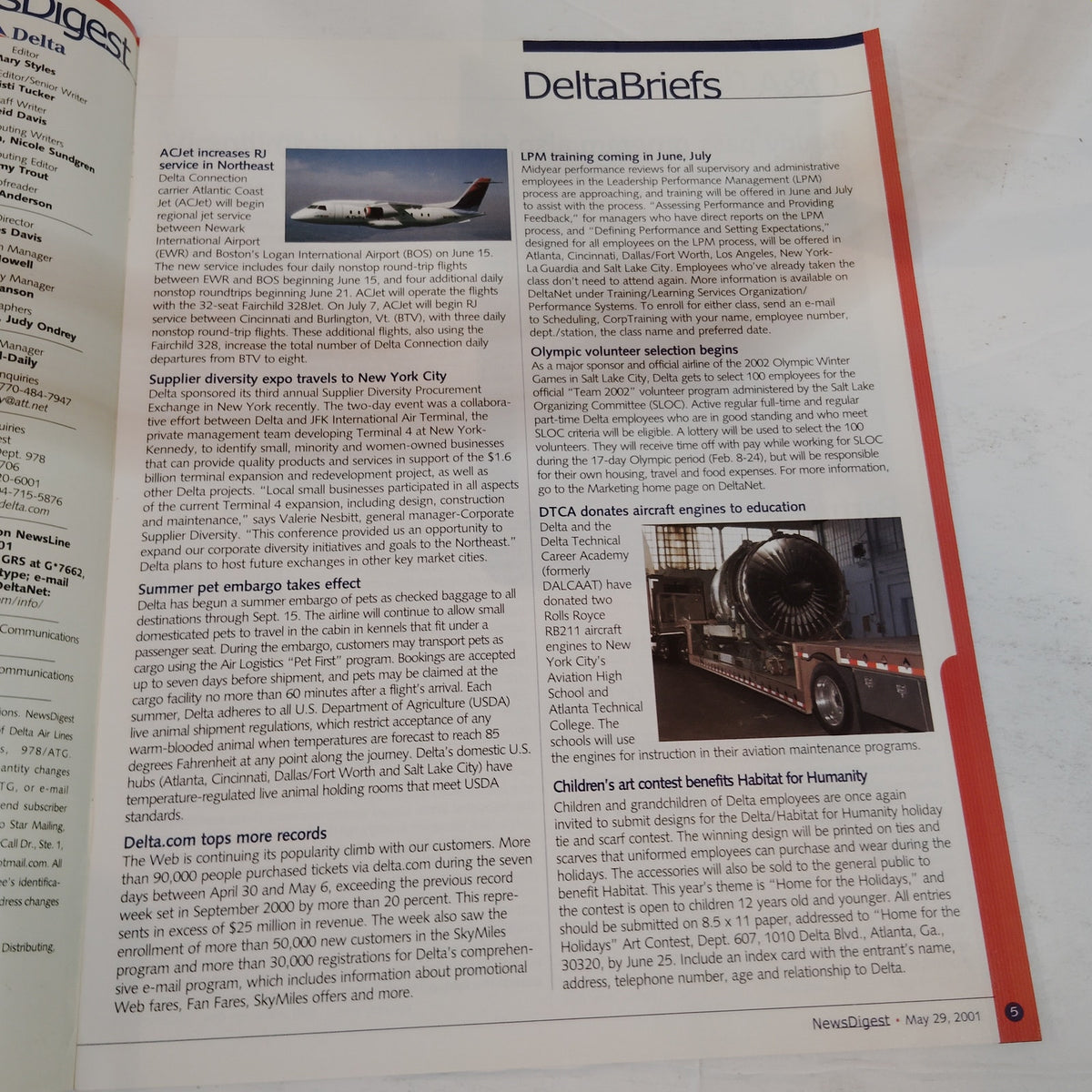 Delta News Digest - May 29, 2001 - CDG Hub Fuels Delta's Global Expansion