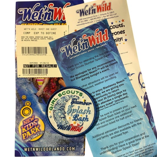 2012 Memorabilia & Patch from Wet'n Wild Girl Scouts Slumber Splash Bash