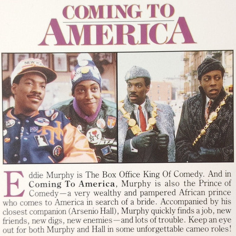Coming to America VHS 1988 Eddie Murphy Arsenio Hall Comedy John Landis