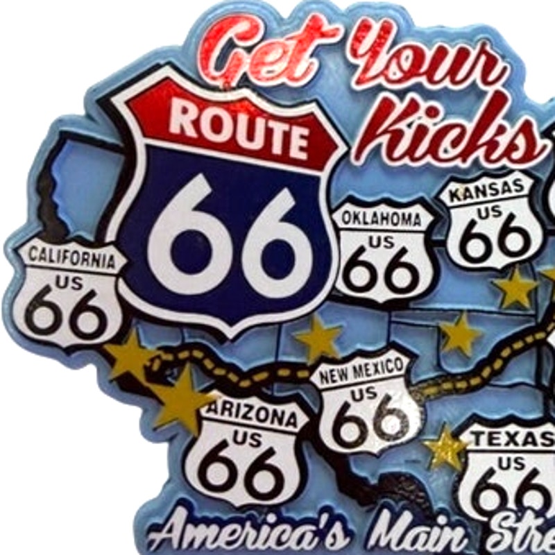 Route 66 Multi‑State Map 3D PVC Rubber Magnet Get Your Kicks 3‑1/4" × 2‑3/4"