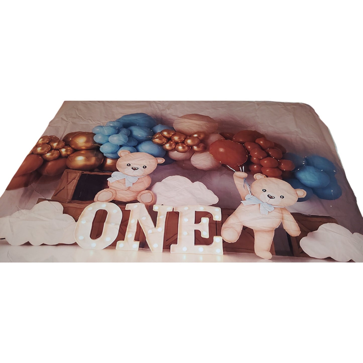 1st Birthday Backdrop Teddy Bear Balloon Theme Vinyl Cotton 7x5FT