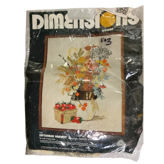 1979 Dimensions Crewel September Harvest #1129 Indian Red Embroidery Kit