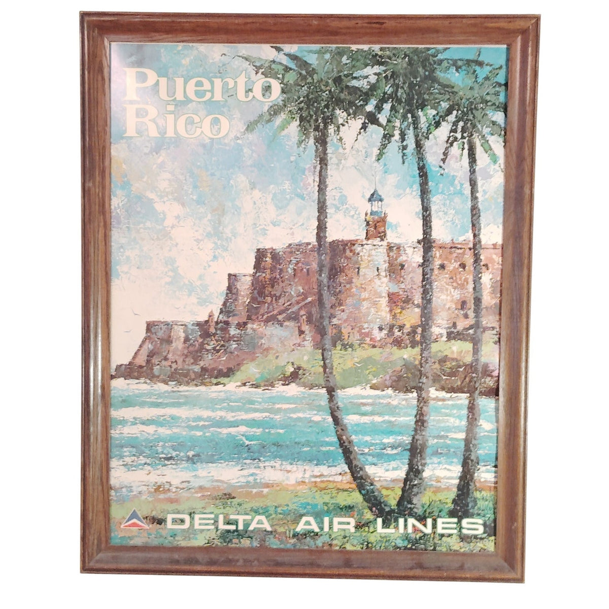Vintage Delta Air Lines Puerto Rico Travel Poster 27x21 Framed El Morro 1970s