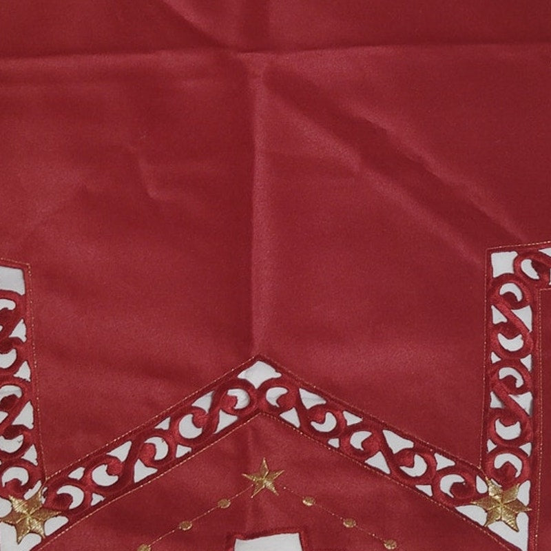 35" Crimson Red Star Table Centerpiece Cutwork Gold Embroidered Holiday Decor