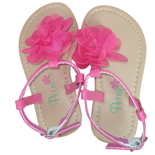 Petalia Toddler Girls' Sandals, 7,  Fuchsia Patent - Fuchsia Mesh Flower Sandal