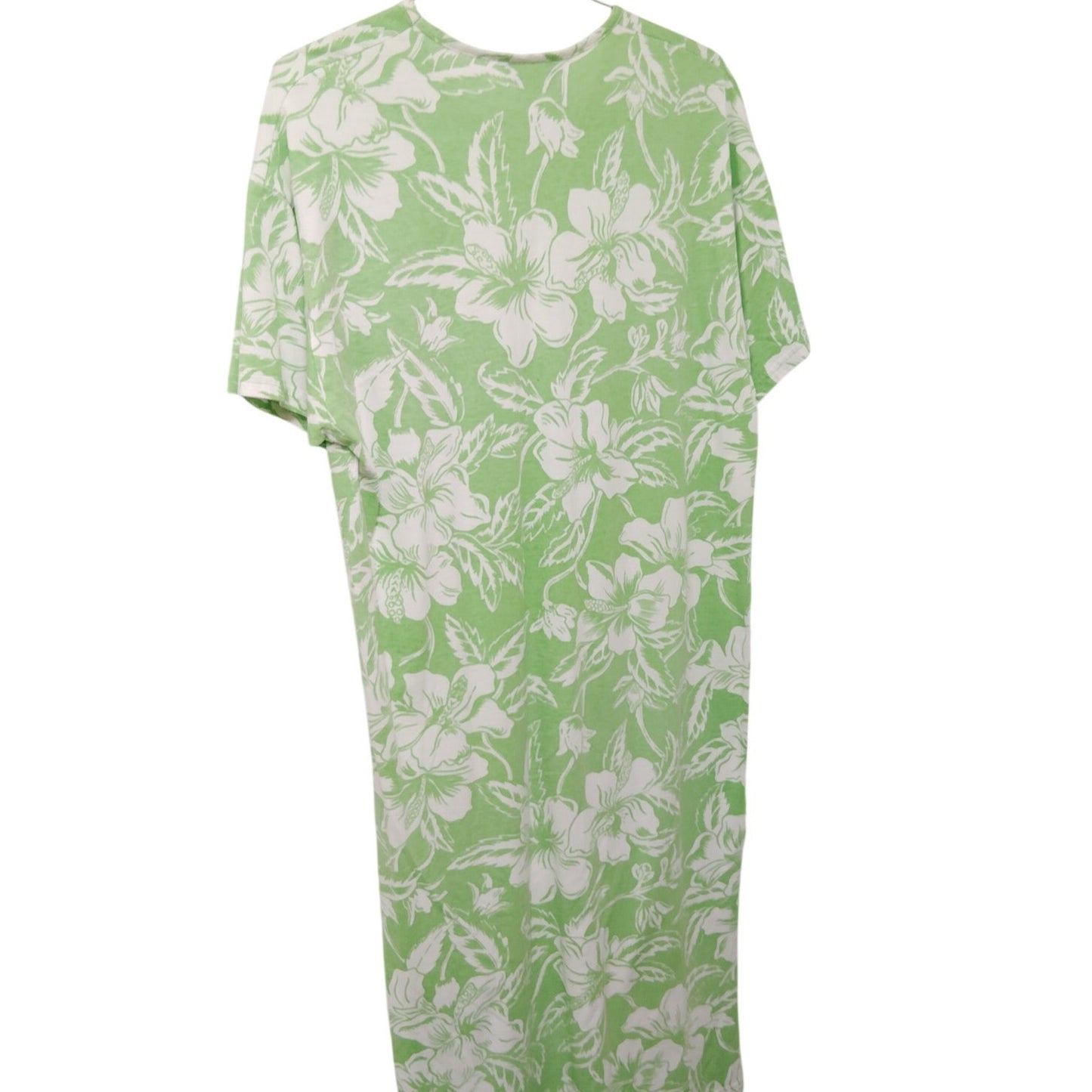 Vintage Blair Green & White Poinsettia Floral Short Sleeve Nightgown L