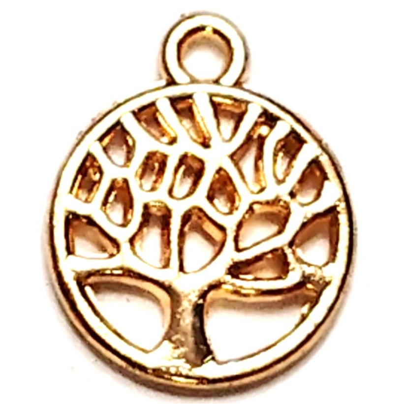 Tree of Life Charm Gold‑Tone Filigree Round Pendant 3/8" Jewelry Making