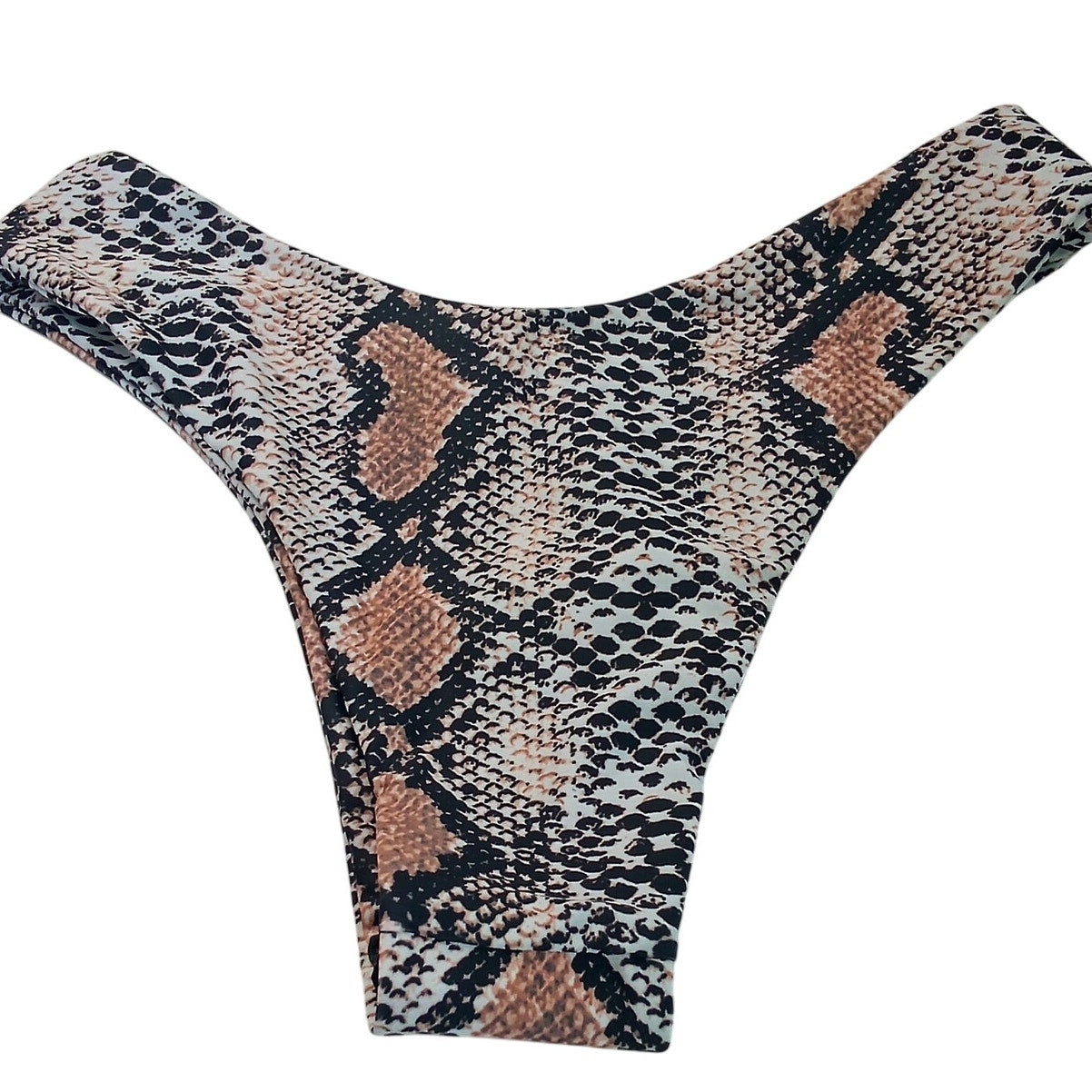 Zaful Snakeskin High Cut V Front Bikini Bottoms Women’s Small Black Orange