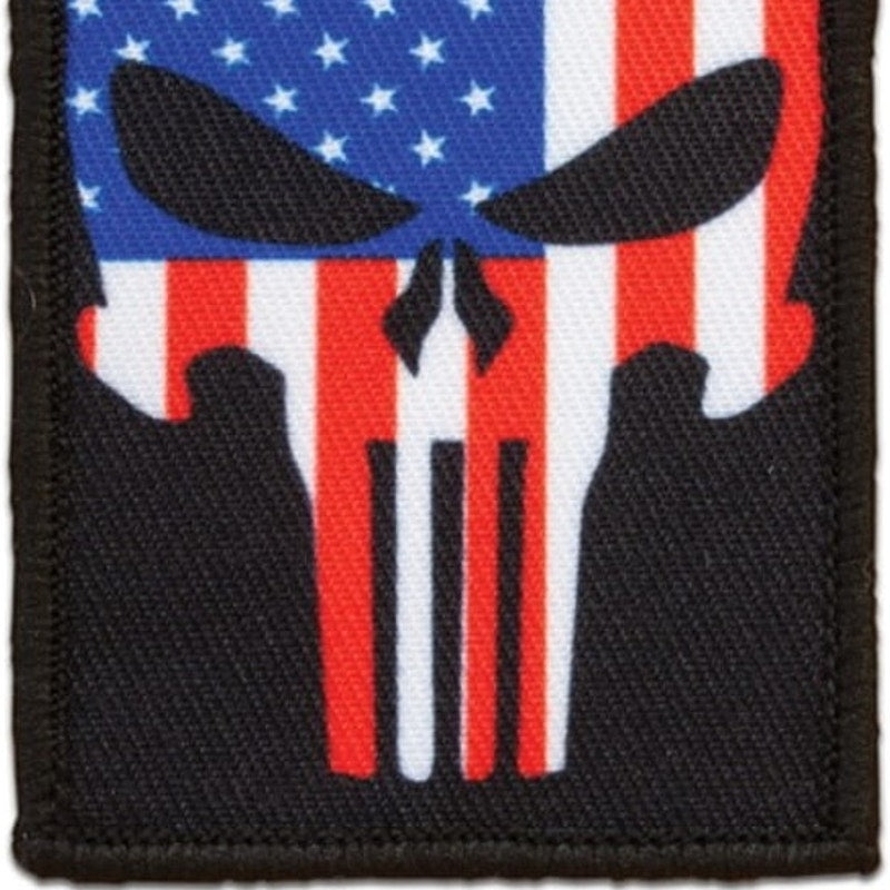 Skull USA Flag Novelty Patch Red Rock 3" × 2" Printed Hook Back