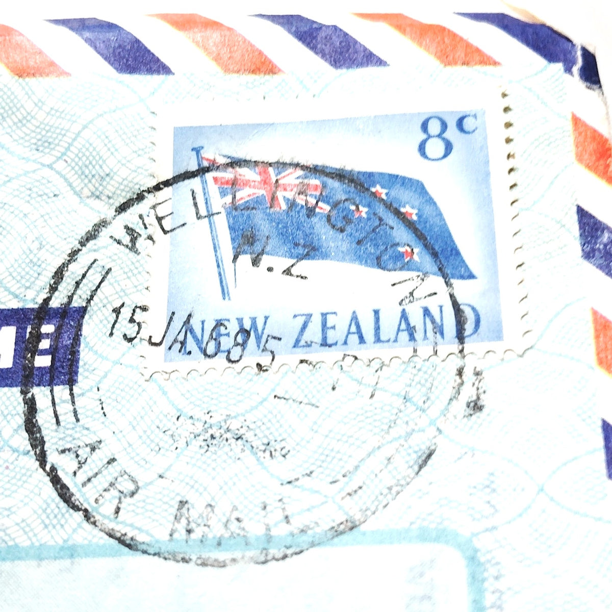 1968 New Zealand Aerogramme 8c Flag Stamp Wellington Cover Savage Memorial