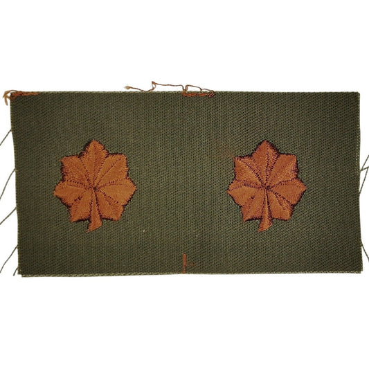 Vintage U.S. Major O-4 Sew-On Rank Insignias, Emb. Gold Oak Leaves on ODG, 1 Pr